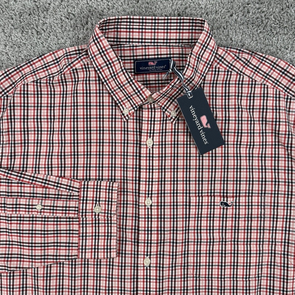 Vineyard Vines Tattersall Poplin Shirt Men's NWT XXL Peaches Cream Plaid Classic